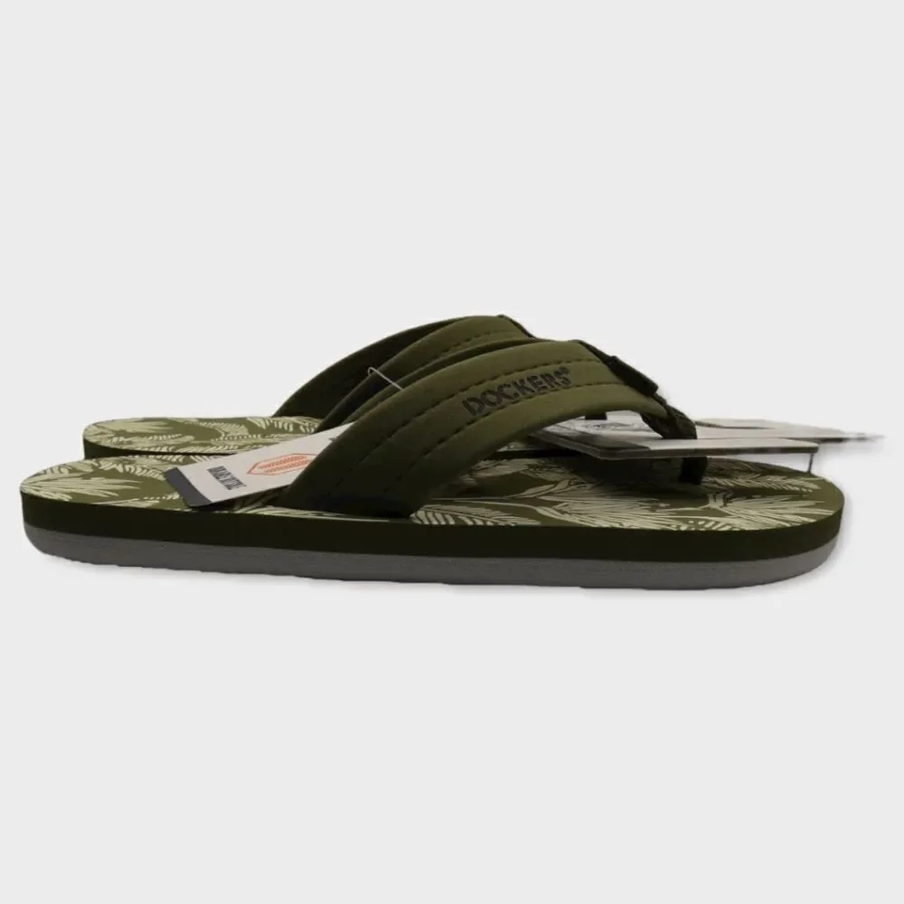 Dockers Premium Flip Flops Green Tropical Palm Print Youth L 2-3 Sandals
